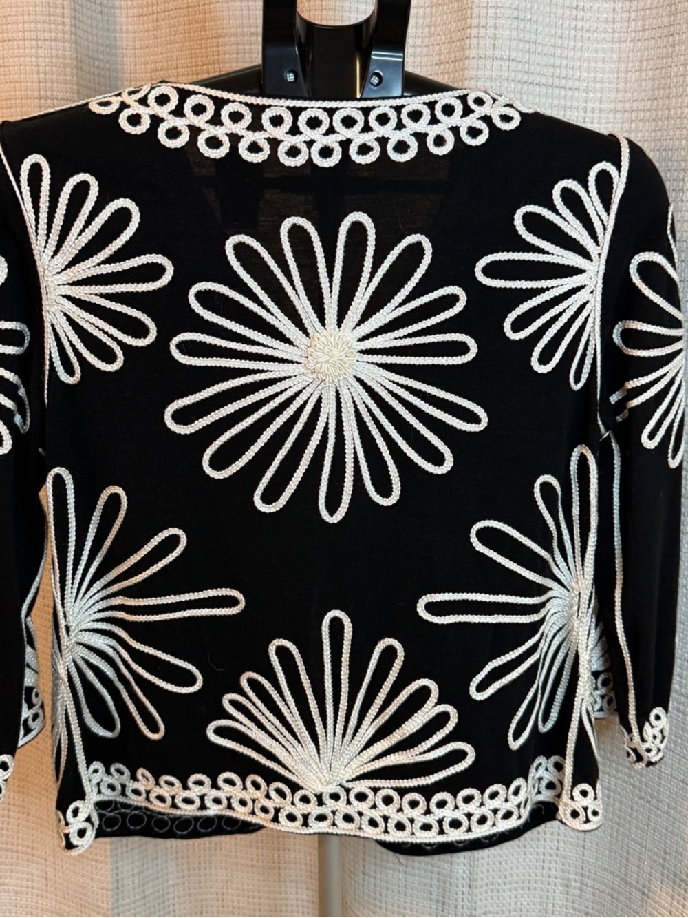 Lauren Michelle Black Cardigan with White Daisy Embroidery - Picture 2 of 9